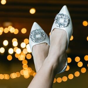 New Delicious Elegant Pearl White Embellished Slingback Flats in Size 8